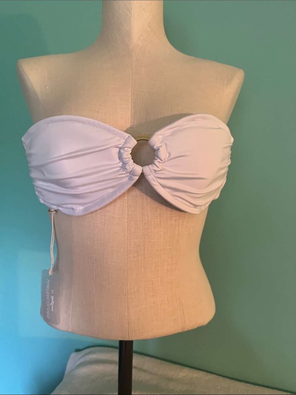 Kenny Flowers White Bandeau Bikini Top with Gold Ring Accent